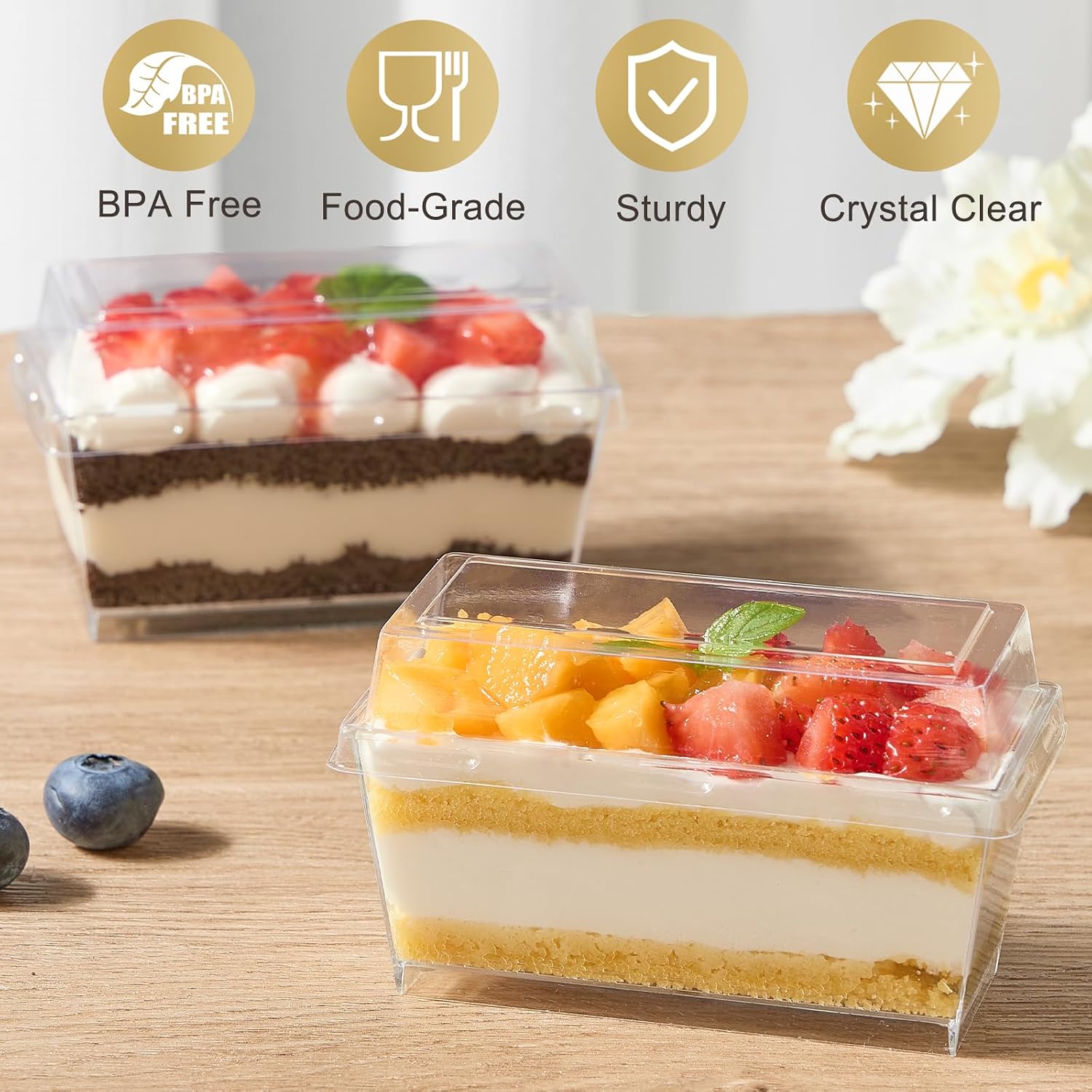 Aldernest 50 Pack 5 oz Dessert Cups with Lids and Spoons, 0.83 kg, Clear