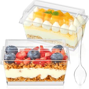 Aldernest 50 Pack 5 oz Dessert Cups with Lids and Spoons, 0.83 kg, Clear