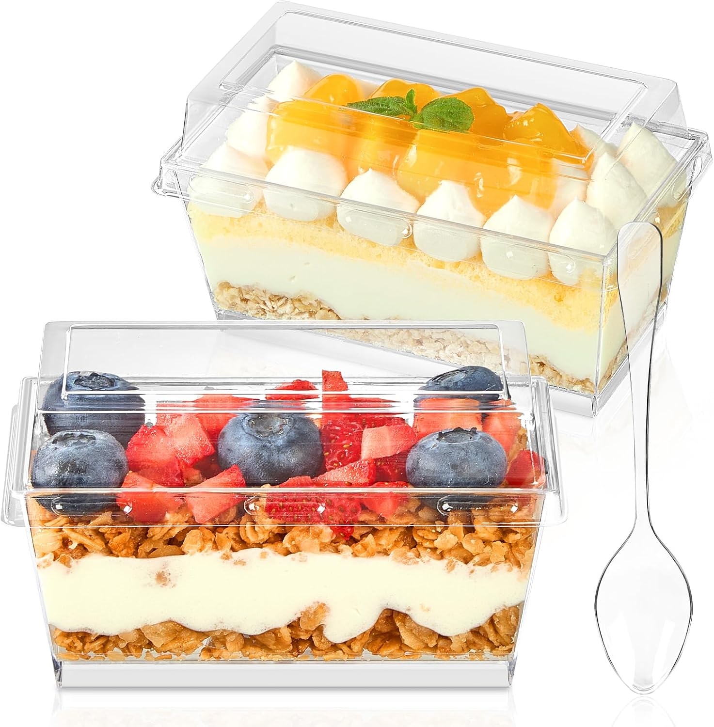 Aldernest 50 Pack 5 oz Dessert Cups with Lids and Spoons, 0.83 kg, Clear