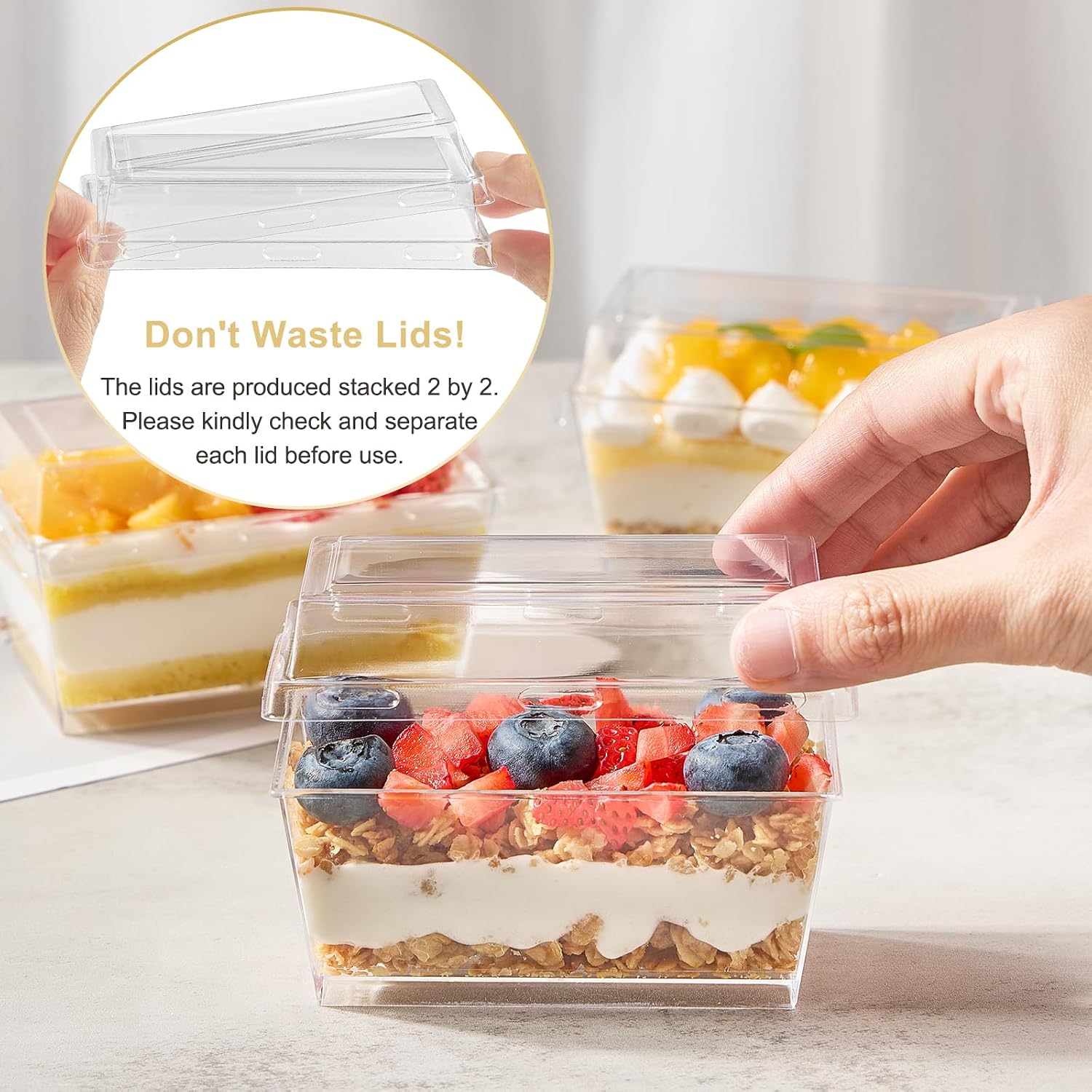 Aldernest 50 Pack 5 oz Dessert Cups with Lids and Spoons, 0.83 kg, Clear
