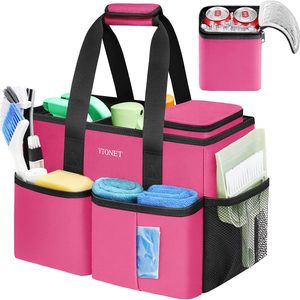 Aldernest Portable Cleaning Caddy with Handle, Water Resistant Cleaning Bag, Rose Red