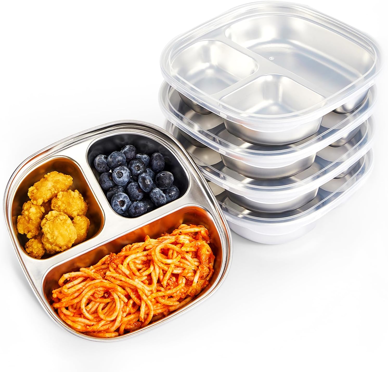 Aldernest Stainless Steel Kids Plates - 5 Pack Toddler Plates with Lids - Non Toxic & Divided, Small