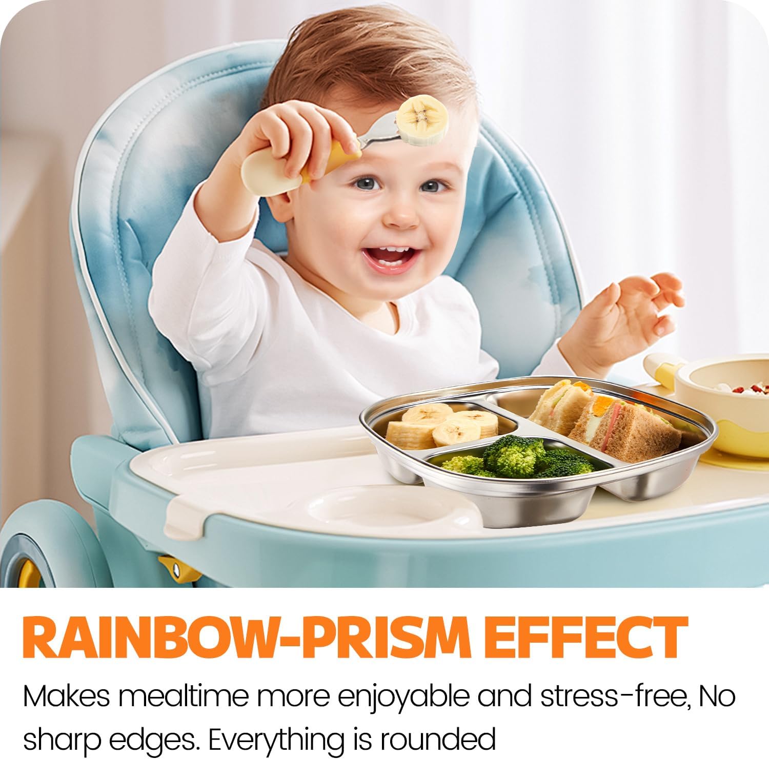 Aldernest Stainless Steel Kids Plates - 5 Pack Toddler Plates with Lids - Non Toxic & Divided, Small