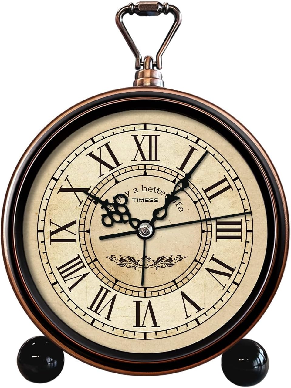 Aldernest 4.3-Inch Vintage Analog Alarm Clock, Silent Non-Ticking, Brown, 12.8 ounces, Small