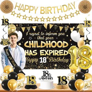 Aldernest Black Gold 18th Birthday Decorations, Childhood Has Expired Banner