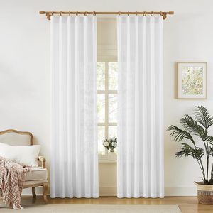 Ashenby White Pinch Pleated Sheer Curtains 84 Inches Long 2 Panels