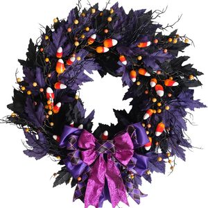 Aldernest 22 Inches Halloween Door Wreath, 0.72 kg, Purple, Black