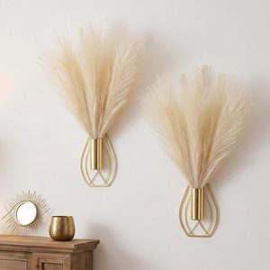 Birchmont 2 Pcs Hanging Plant Wall Decor, 12Inch Tall, Gold, Beige, 7.1 x 2.9 inches