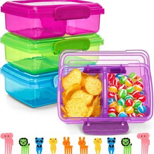 Birchmont 4 Pcs 2 Compartment Snack Containers with Lids for Kids