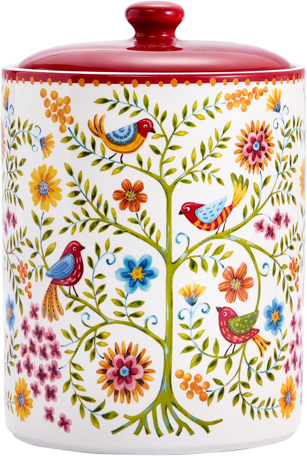 Aldernest Red Spring Bird Ceramic Cookie Jar, Airtight 86 oz, 9 Inch