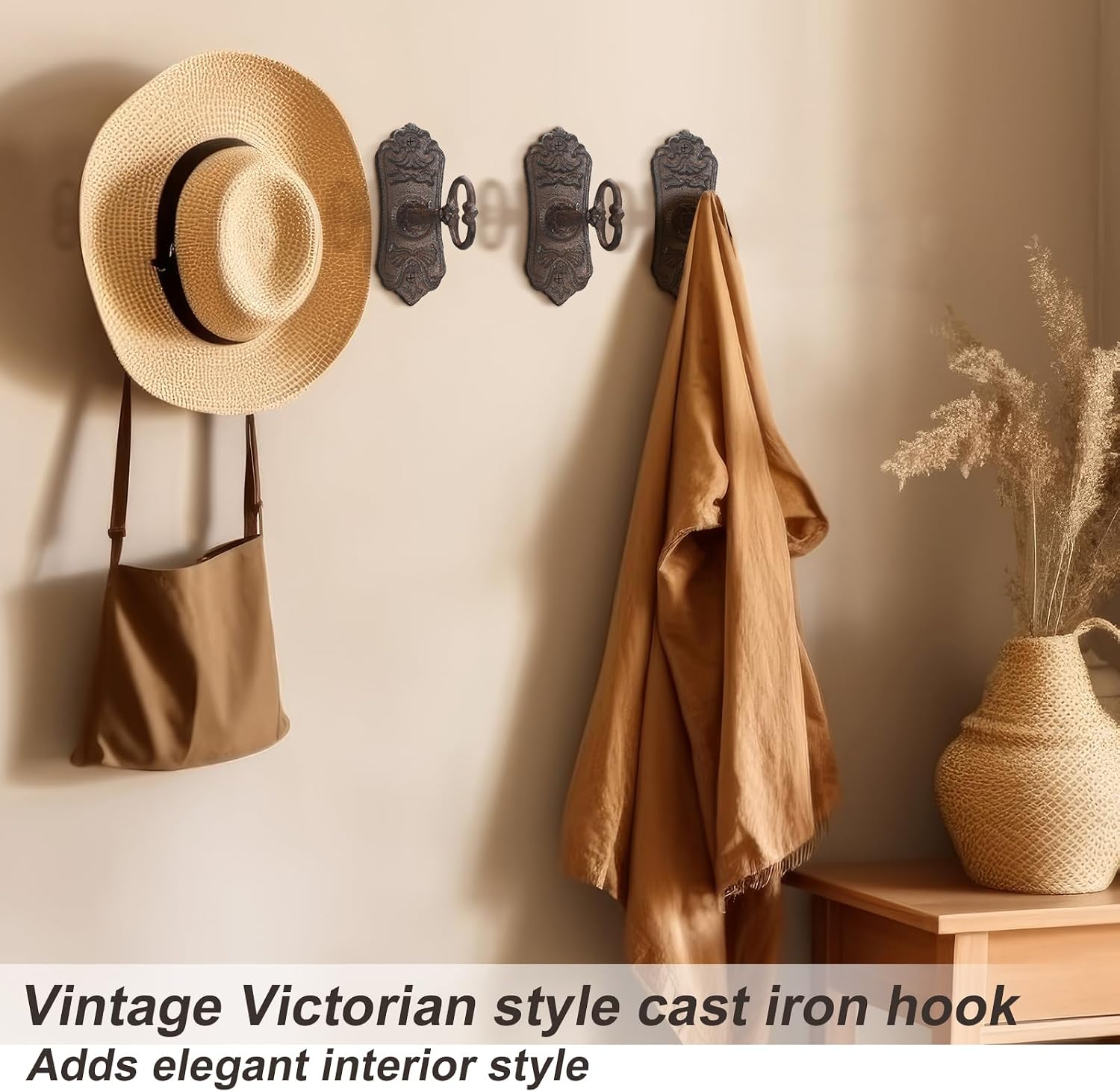 VelloHome 2 Pack Vintage Cast Iron Coat Hook Decorative Wall Hook, Brown