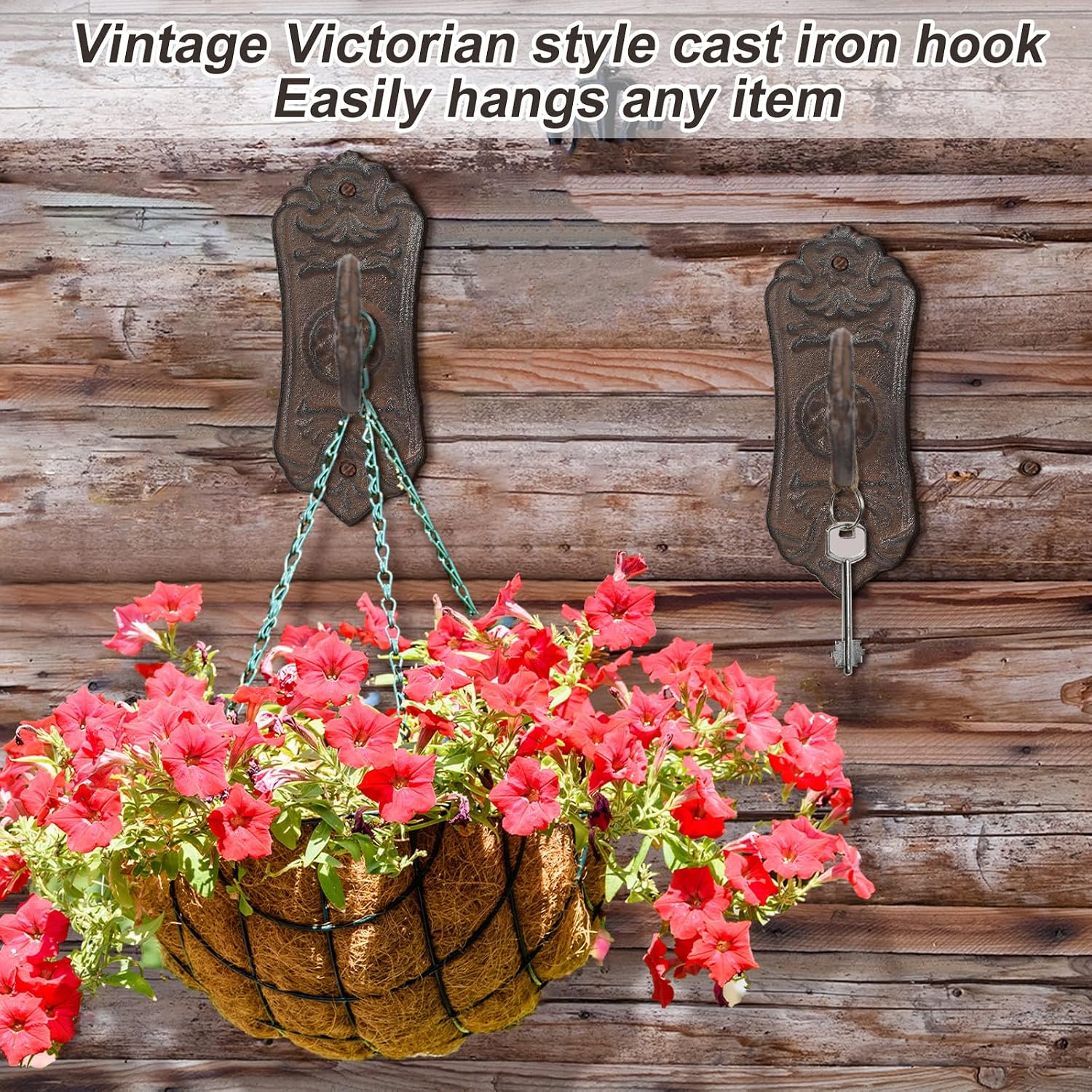 VelloHome 2 Pack Vintage Cast Iron Coat Hook Decorative Wall Hook, Brown