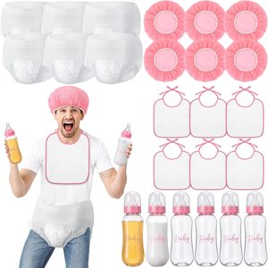 Oakmere 6 Sets Bottle Chug Baby Shower Games Juegos Para Plastic Baby Bottles Bibs Hat Disposable Diapers Gender Reveal Games Baby Changing Diaper