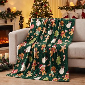 VelloHome Christmas Green Gingerbread Flannel Throw Blanket 50x60, 0.43 kg