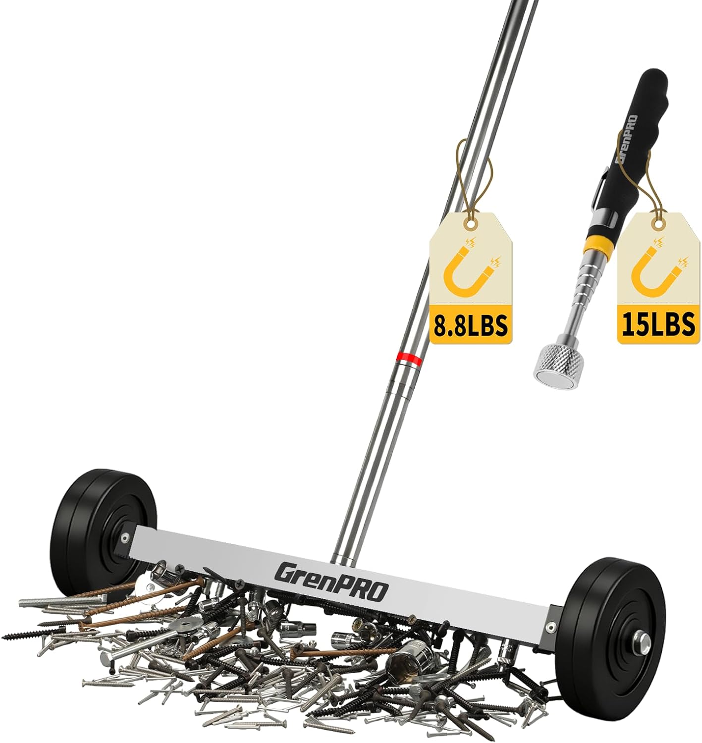 Harborstead 17 Inch Rolling Magnetic Sweeper with Pickup Tool, 2.81 pounds