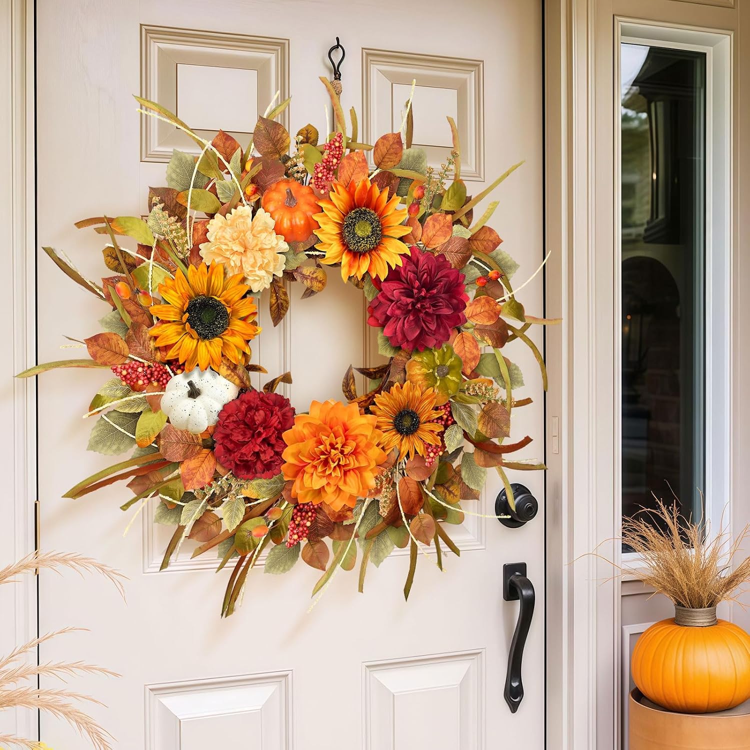 Aldernest 26" Fall Wreaths for Front Door, Sunflower Door Wreath with Hydrangea, 0.82 kg