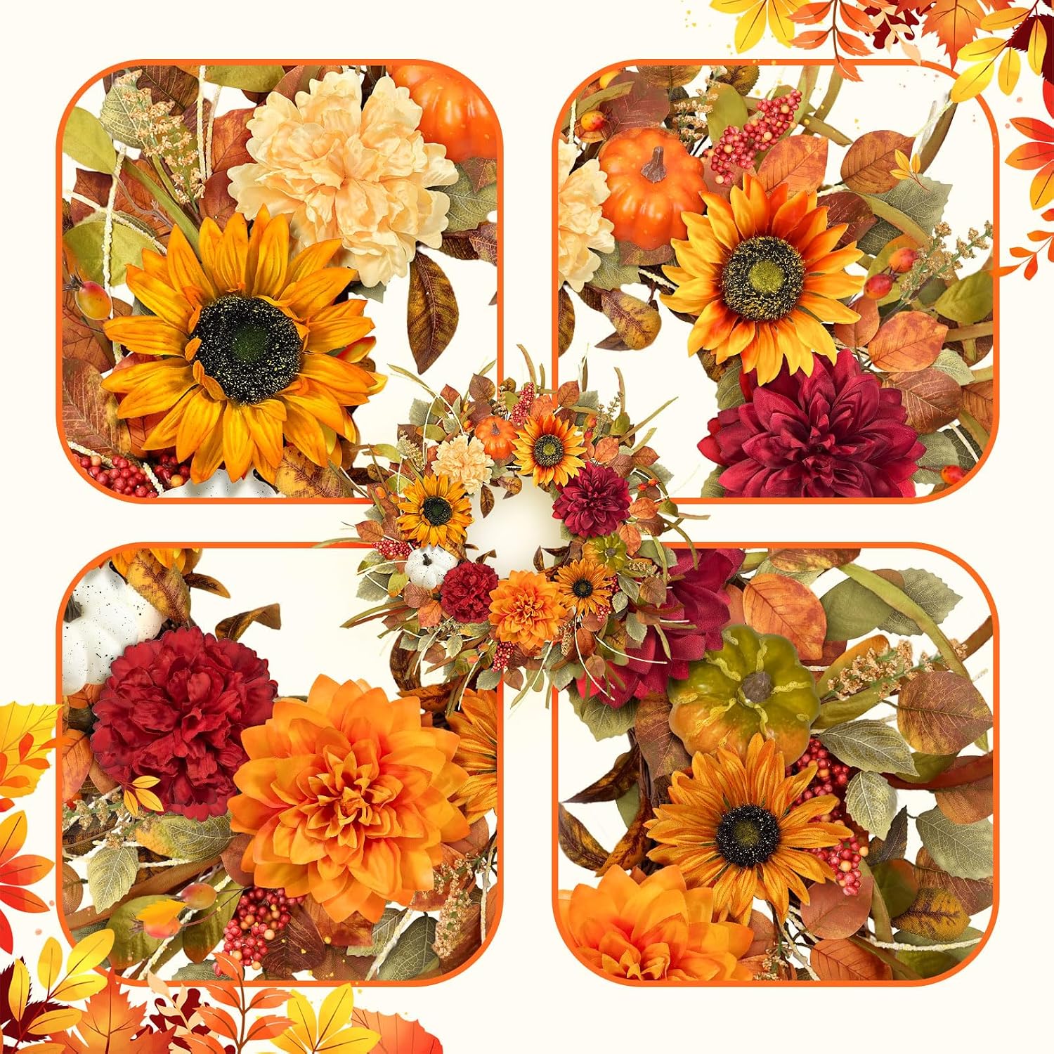 Aldernest 26" Fall Wreaths for Front Door, Sunflower Door Wreath with Hydrangea, 0.82 kg