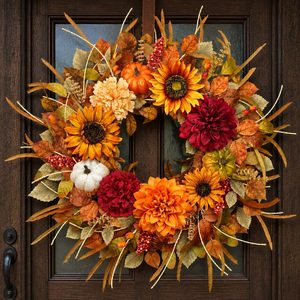 Aldernest 26" Fall Wreaths for Front Door, Sunflower Door Wreath with Hydrangea, 0.82 kg