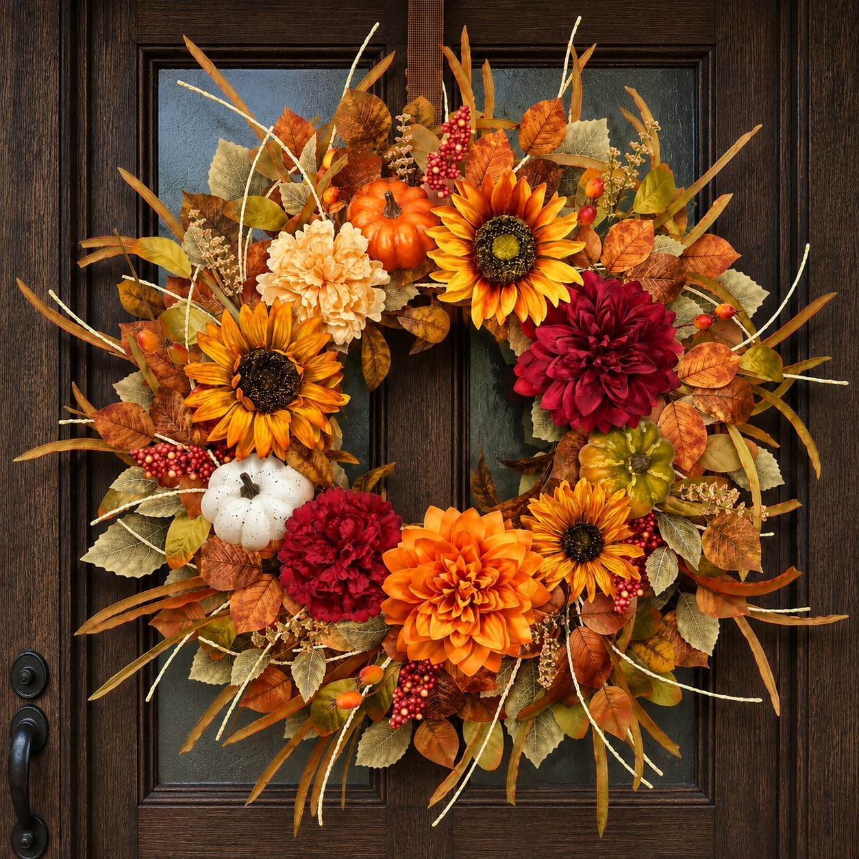 Aldernest 26" Fall Wreaths for Front Door, Sunflower Door Wreath with Hydrangea, 0.82 kg