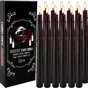 Ashenby 12PCS 10-Inch Black Bleeding Taper Candles, 1.6 pounds, Bleeding Black