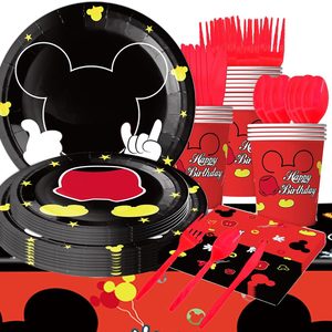 Rowanmere 91Pcs Mouse Party Supplies Tableware Set Cartoon Theme Birthday Decorations, Red