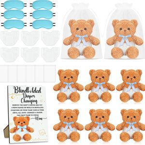 NestlyCo 25 Pack Baby Shower Games Blindfold Diaper Changing Kit - 12 Inch Bear Dolls with Diapers, Fun Bridal Shower & Gender Reveal Games Supplies