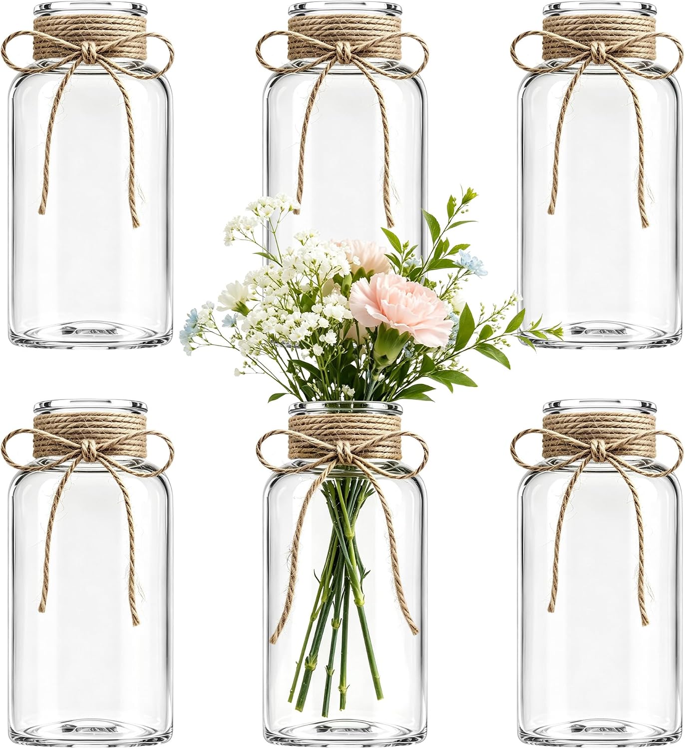 Aldernest Mason Jar Glass Vases 6 Pack, Clear Flower Vase for Centerpieces, 1.92 kg, Transparent
