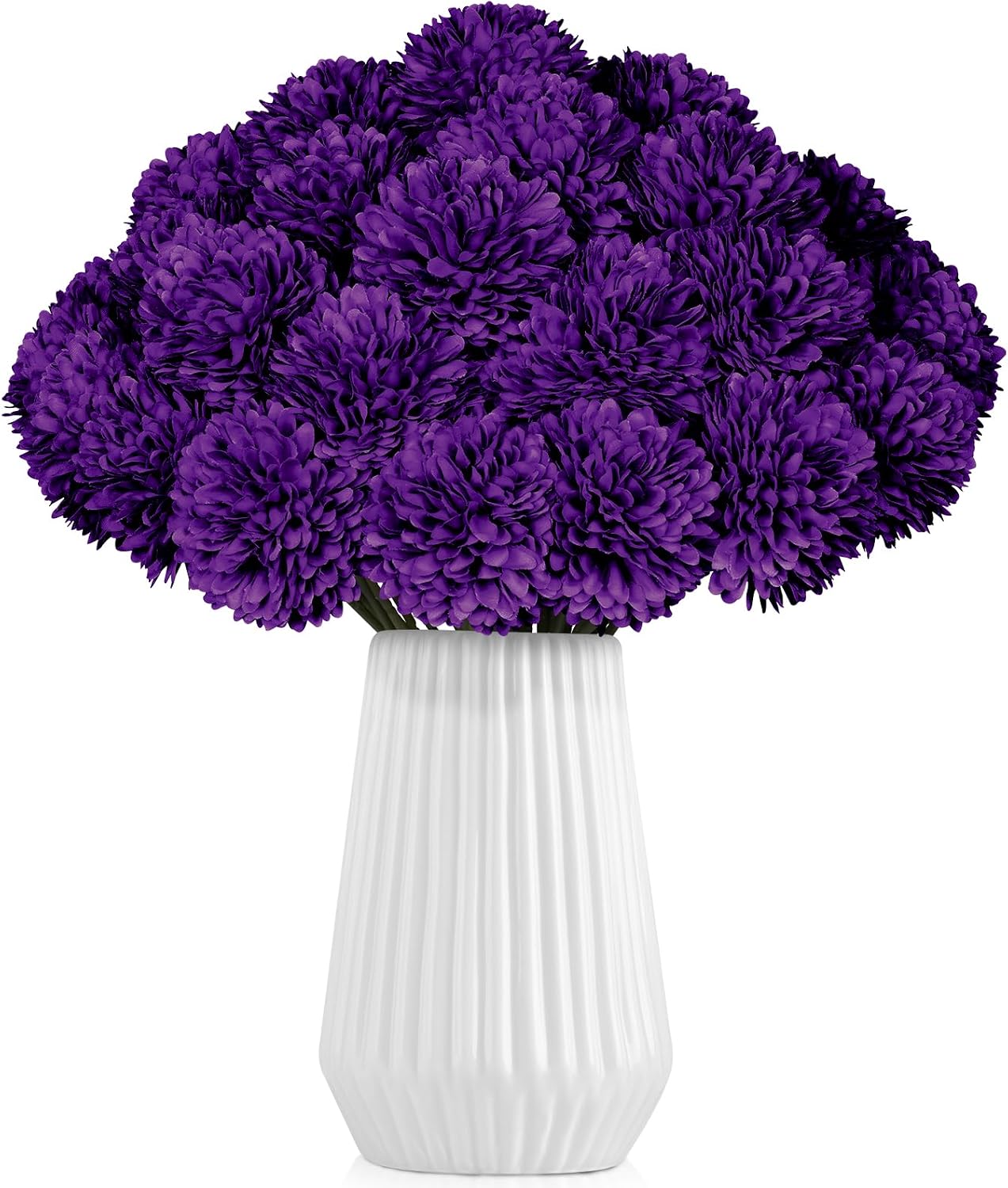 Aldernest 36 Pcs Purple Artificial Chrysanthemums Flowers Fake Mums Silk Vintage Ball Flower for Home Decor Indoor Floral Arrangement Table