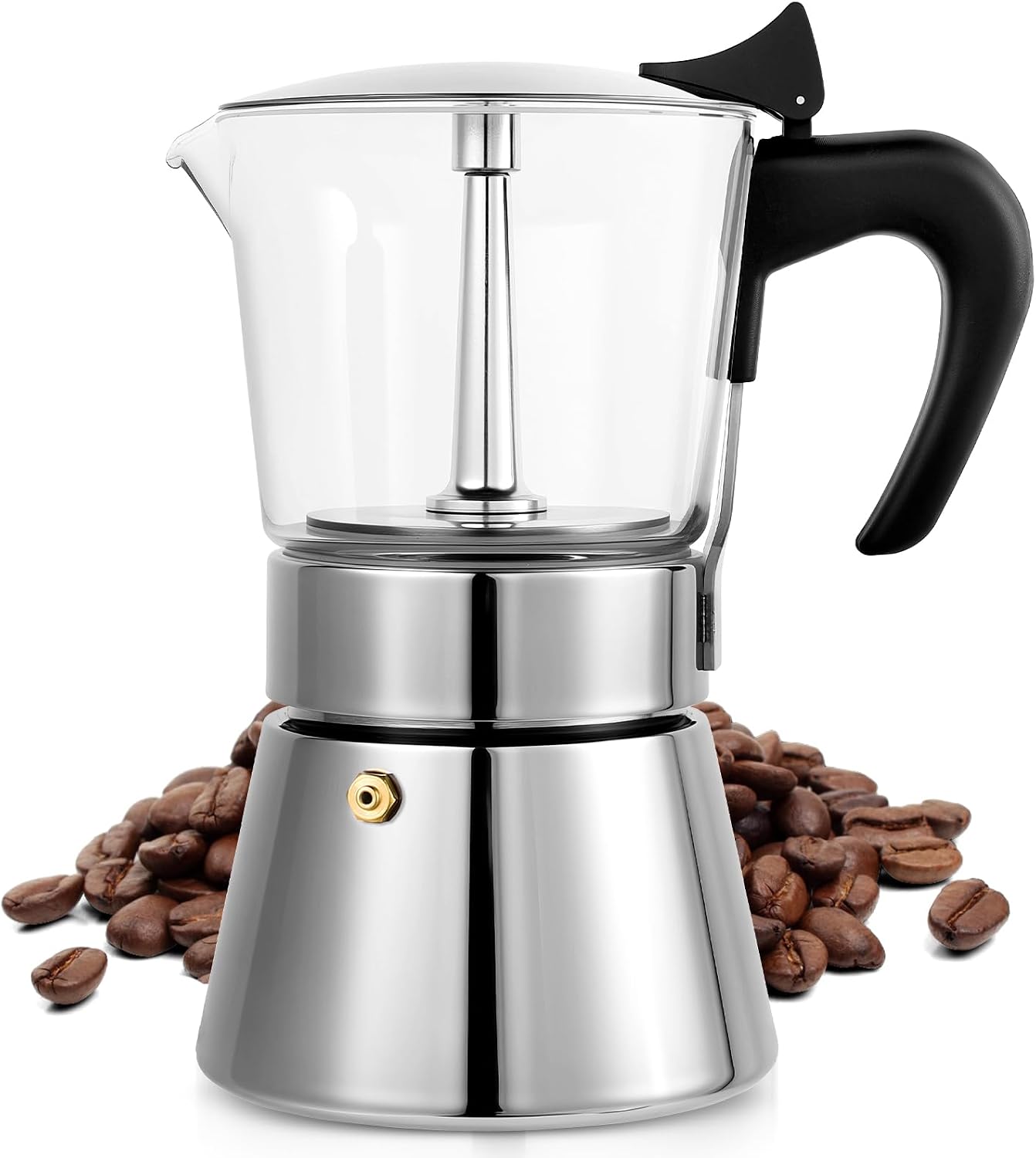 Ashenby 9 Cup 450ml Glass Moka Pot, Stovetop Espresso Maker, Silver, 2.9 pounds