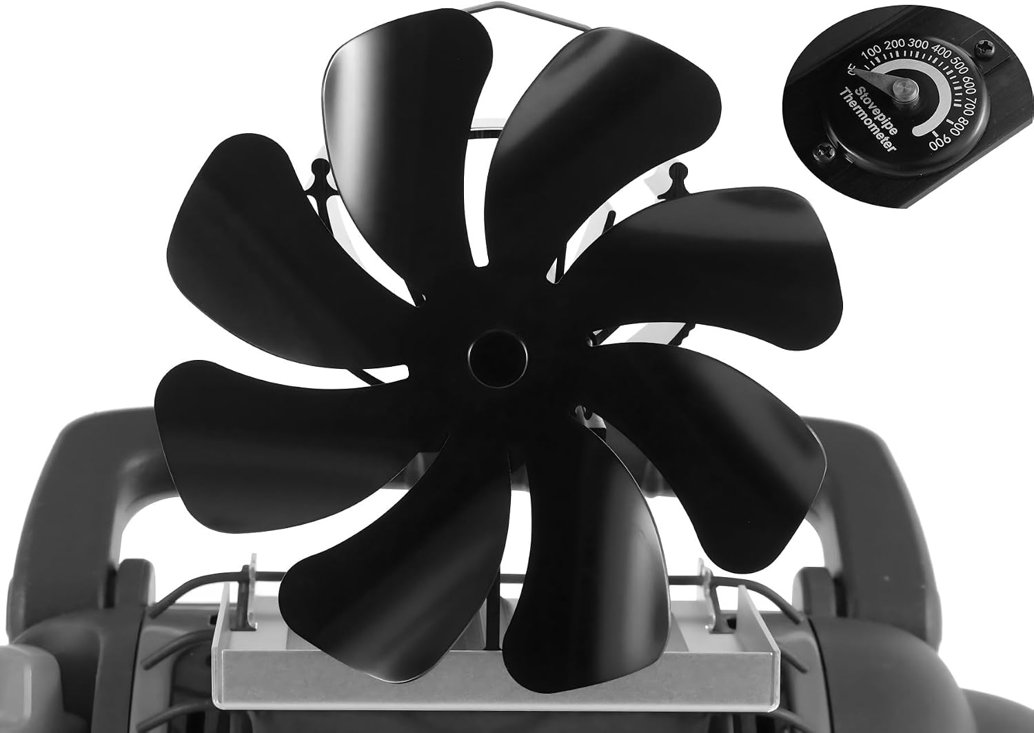 Barleyfield Wood Stove Fan 8 Blades Heat Powered Activated Thermal Fans, 16 ounces, Large, Black