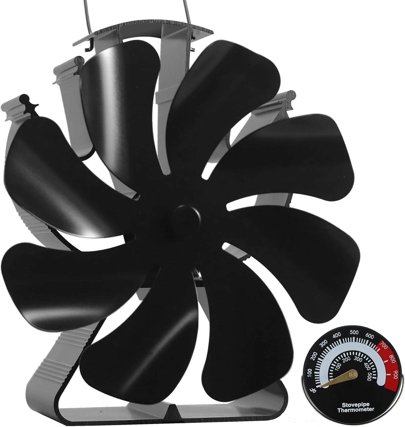 Barleyfield Wood Stove Fan Heat Powered Fireplace Fans 8 Blades Non Electric, 16 ounces, Medium, Black
