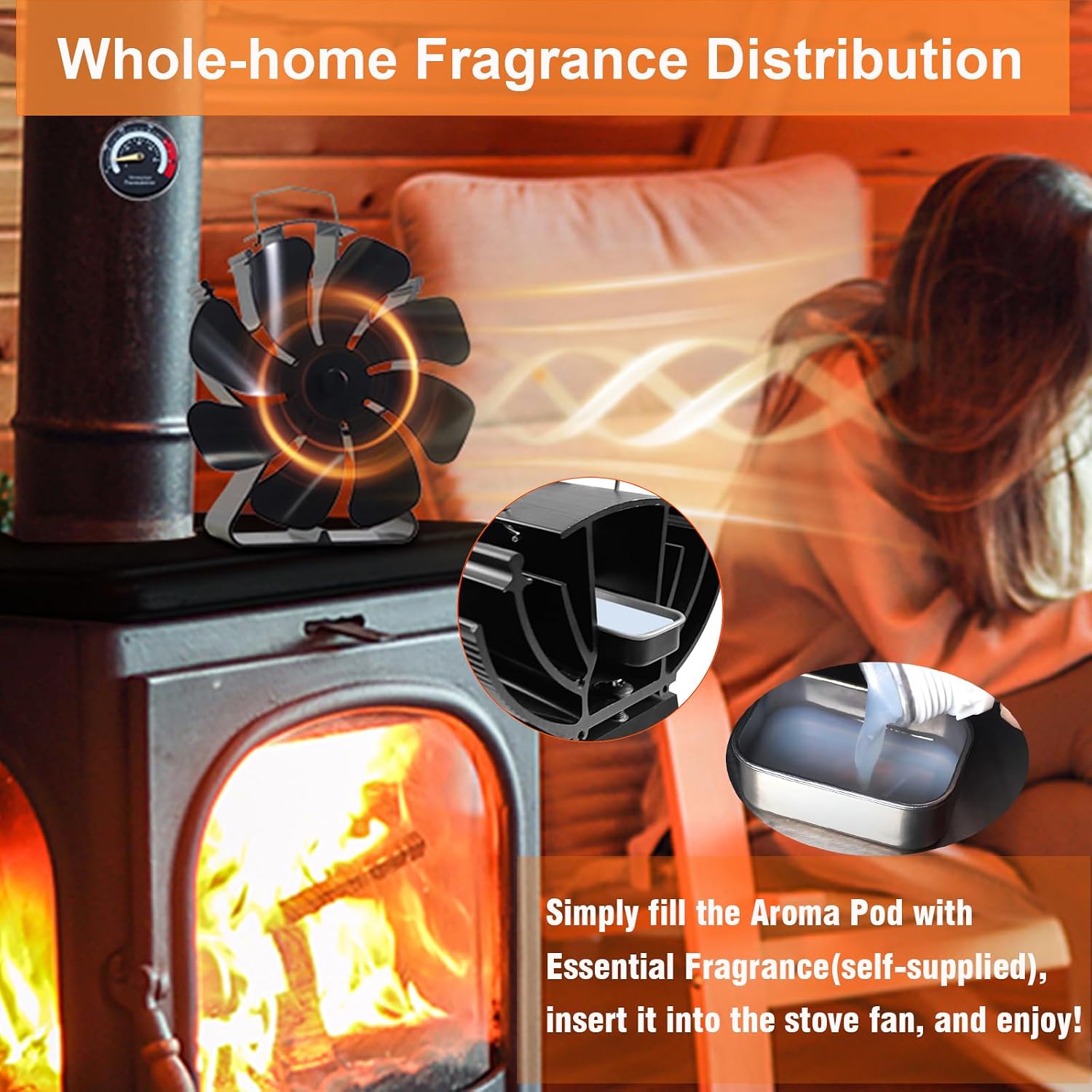 Barleyfield Wood Stove Fan Heat Powered Fireplace Fans 8 Blades Non Electric, 16 ounces, Medium, Black
