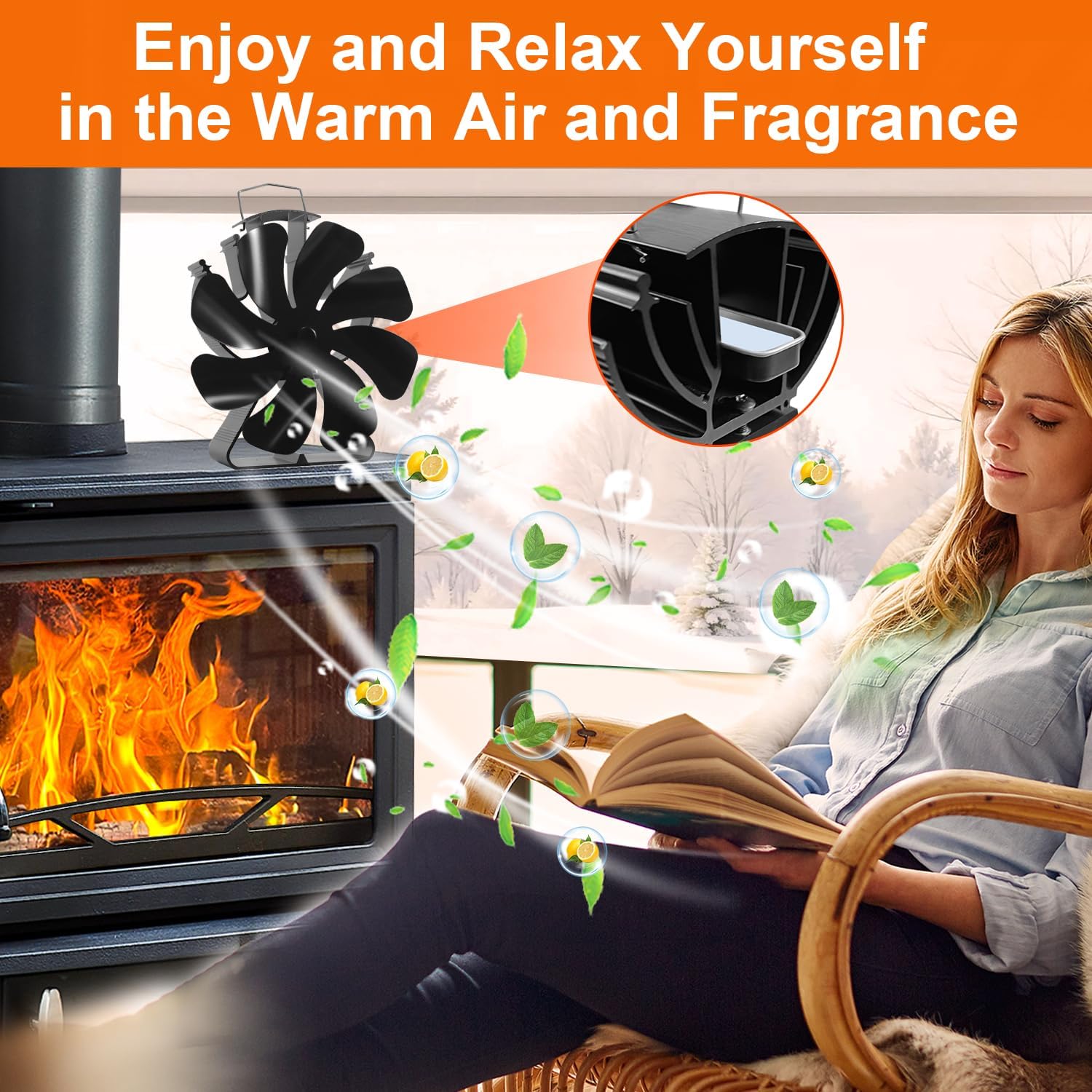 Barleyfield Wood Stove Fan Heat Powered Fireplace Fans 8 Blades Non Electric, 16 ounces, Medium, Black
