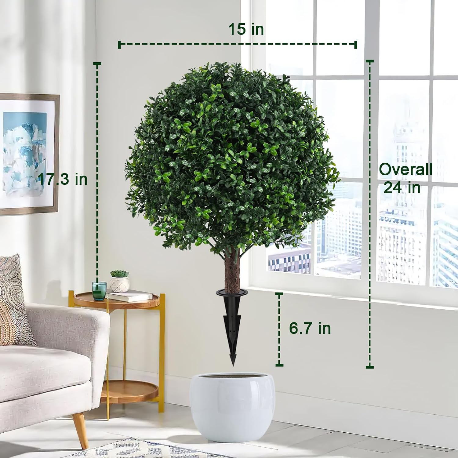 Ashenby 2PCS Faux Boxwood Plants Outdoor Artificial Topiary Ball Trees, 4 pounds