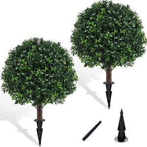 Ashenby 2PCS Faux Boxwood Plants Outdoor Artificial Topiary Ball Trees, 4 pounds