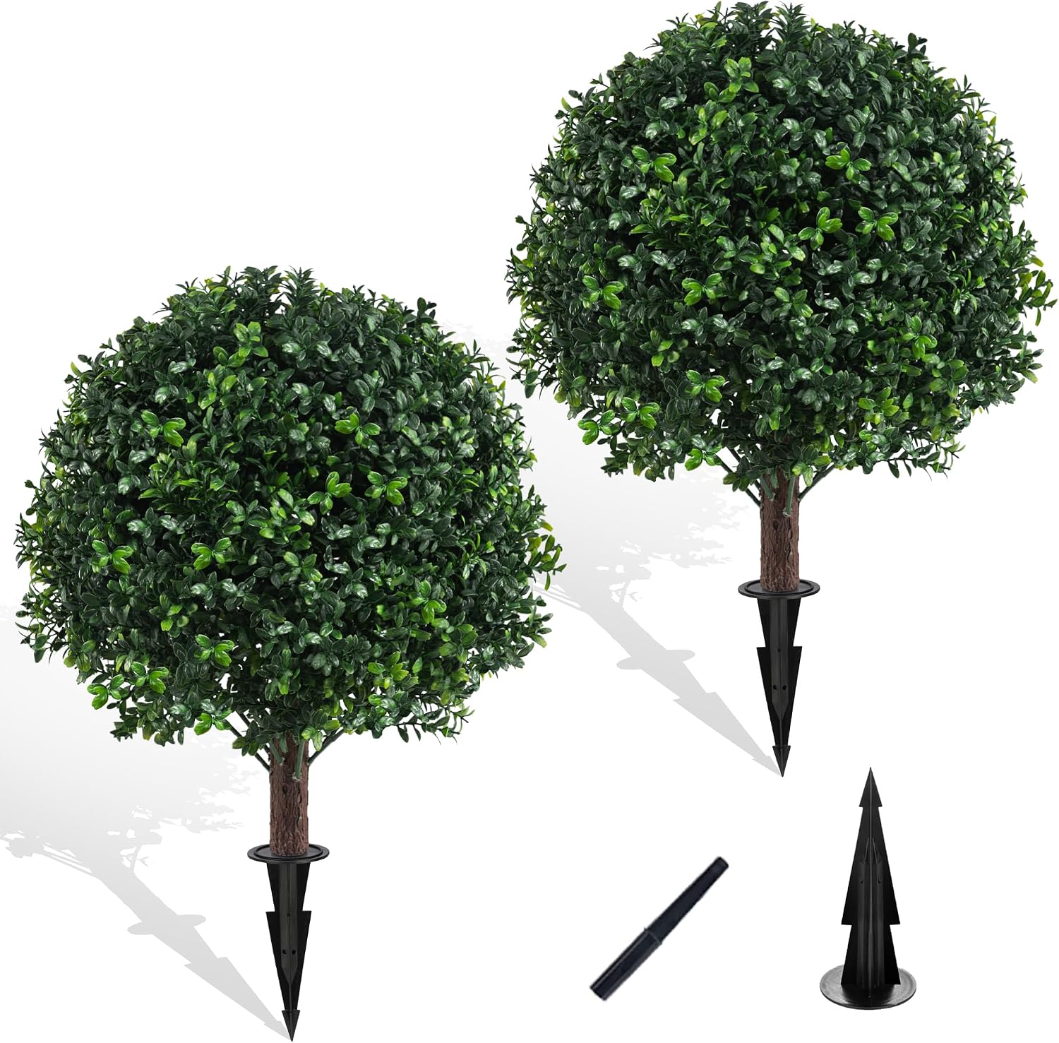 Ashenby 2PCS Faux Boxwood Plants Outdoor Artificial Topiary Ball Trees, 4 pounds