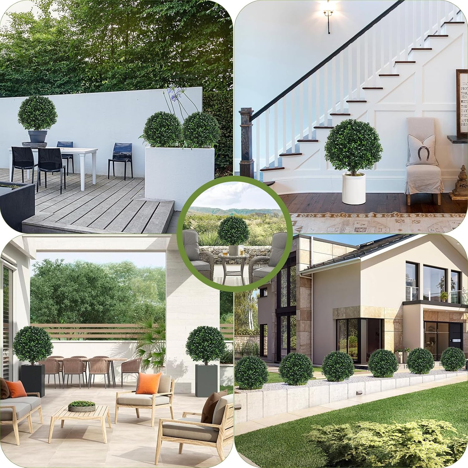 Ashenby 2PCS Faux Boxwood Plants Outdoor Artificial Topiary Ball Trees, 4 pounds