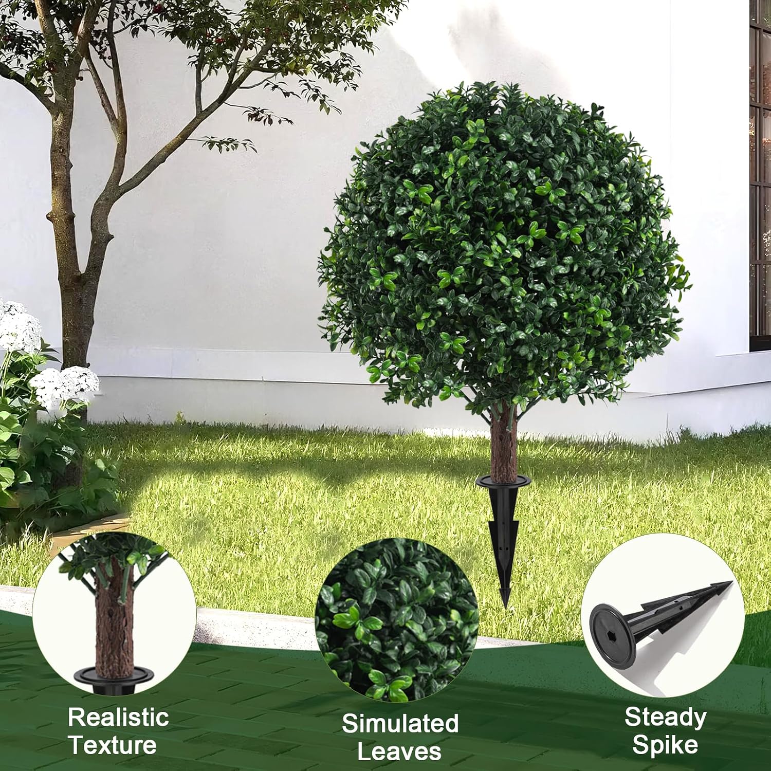 Ashenby 2PCS Faux Boxwood Plants Outdoor Artificial Topiary Ball Trees, 4 pounds