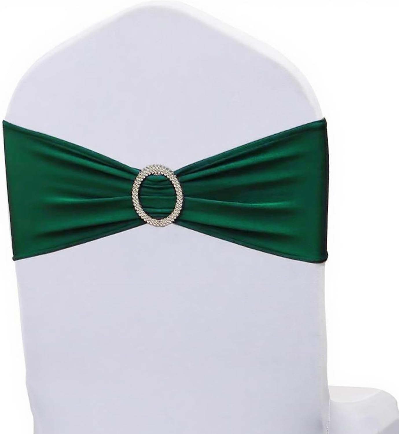 Barleyfield Stretch Spandex Hunter Green Chair Sashes Bows 50 Pack, Chair Bands Buckle