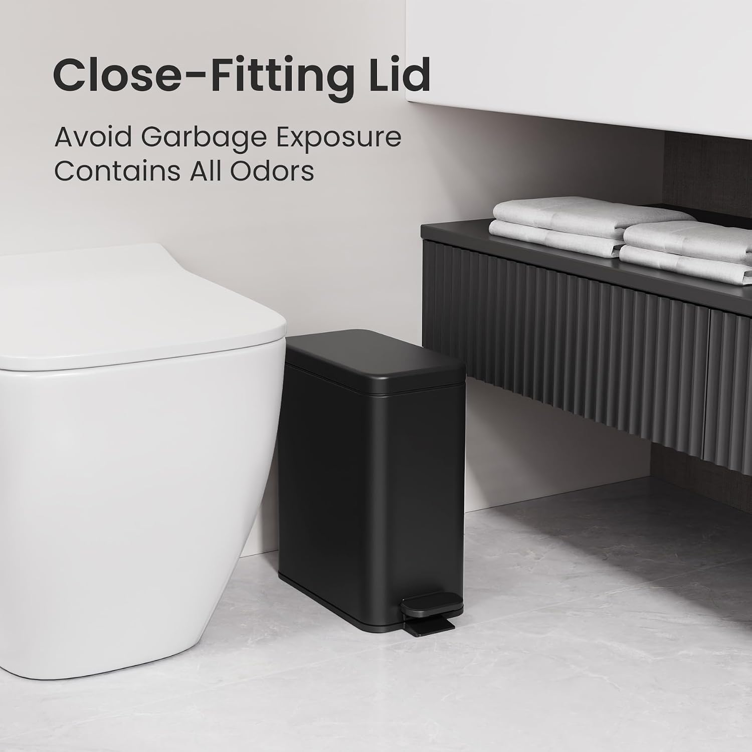 Aldernest 2.6 Gallons Small Bathroom Trash Can with Lid Soft Close, Black, 1.35 kg