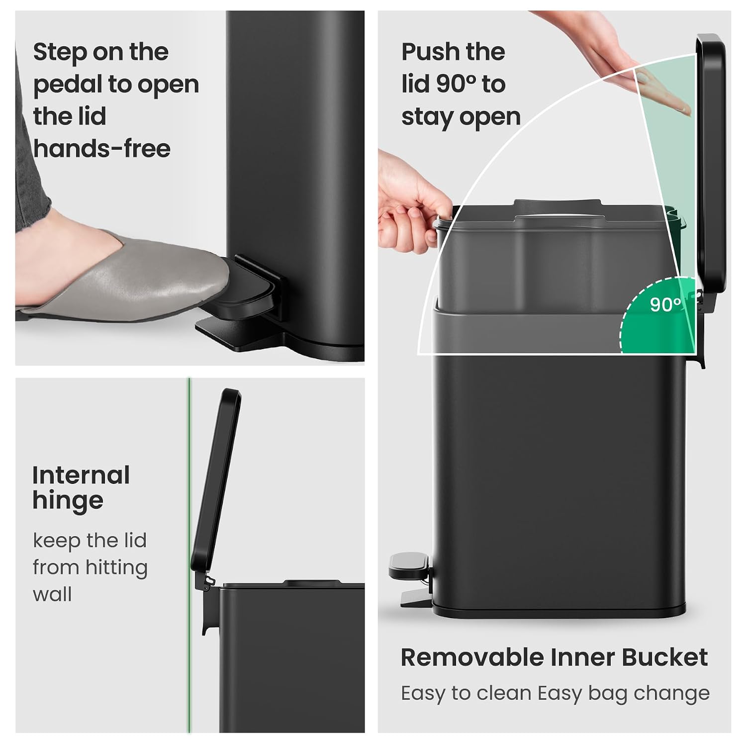 Aldernest 2.6 Gallons Small Bathroom Trash Can with Lid Soft Close, Black, 1.35 kg
