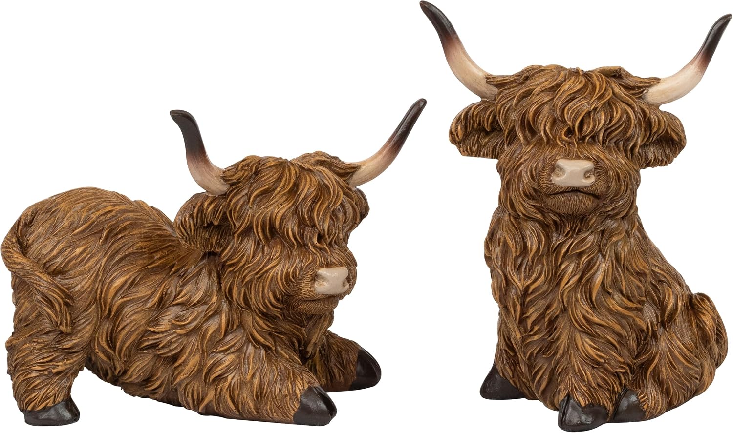 VelloHome 2pcs Highland Cow Figurines for Home, 0.41 kg, Brown