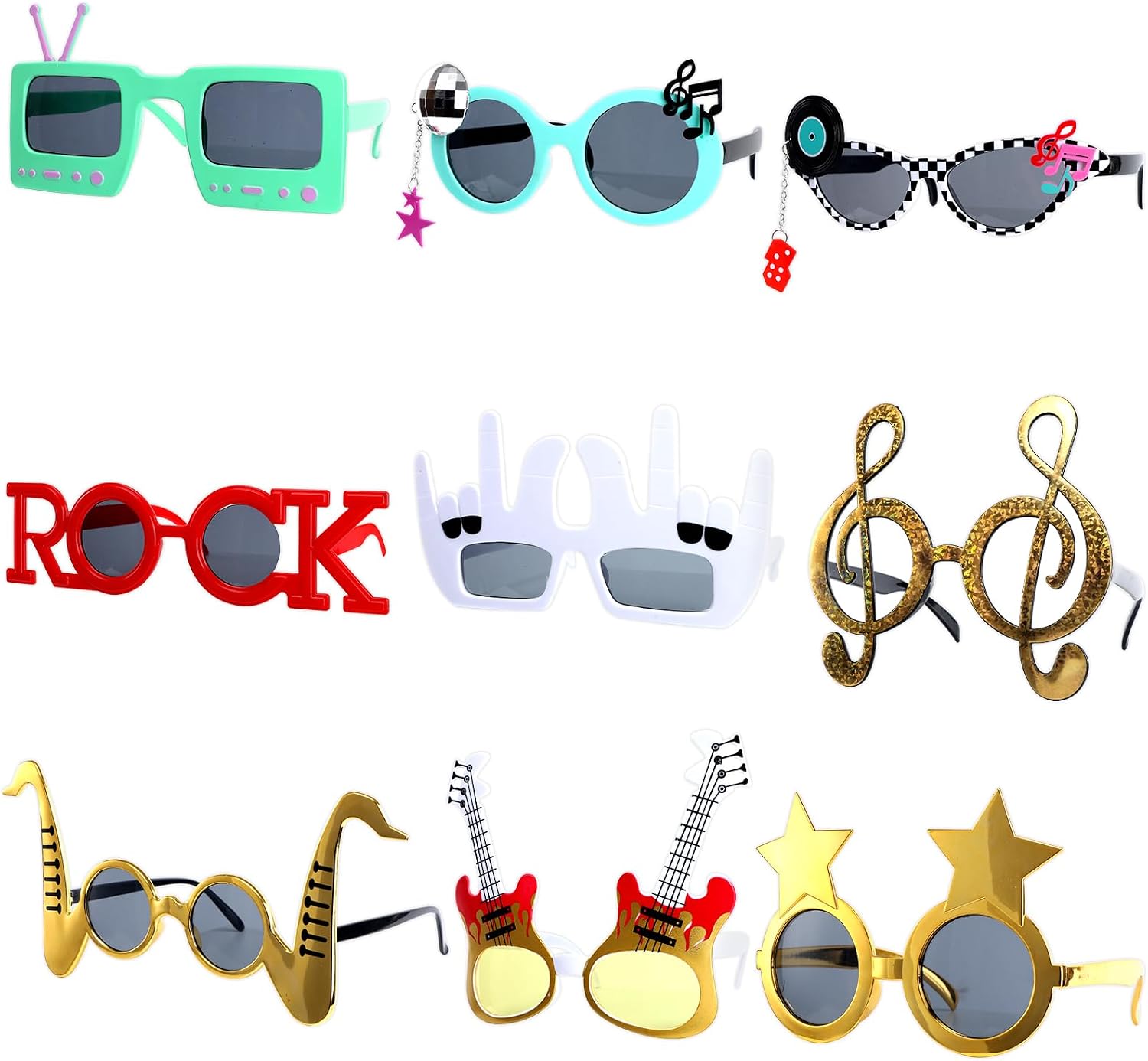 Aldernest 9 Pack Rock Music Funny Sunglasses Decor 80s 90s Retro Music Party Supplies Radio Star Retro Rock Glasses Photo Props Radio Star Party