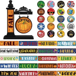 Aldernest 41 Pcs Interchangeable Seasonal Wood Sign, Black, 7.87 x 6.1 inches
