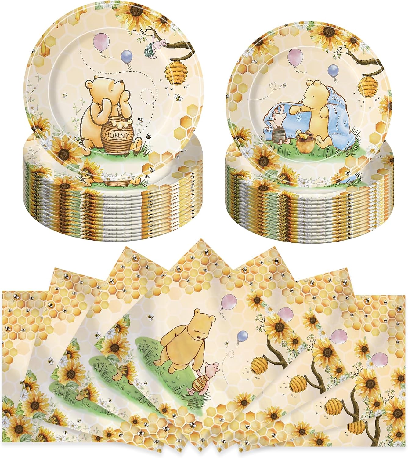 Aldernest 150pcs Baby Shower Decorations Boys Classic Bear Plates Napkins Boy Paper Disposable Dessert Plates Tableware Set for Newborn Kids Birthday