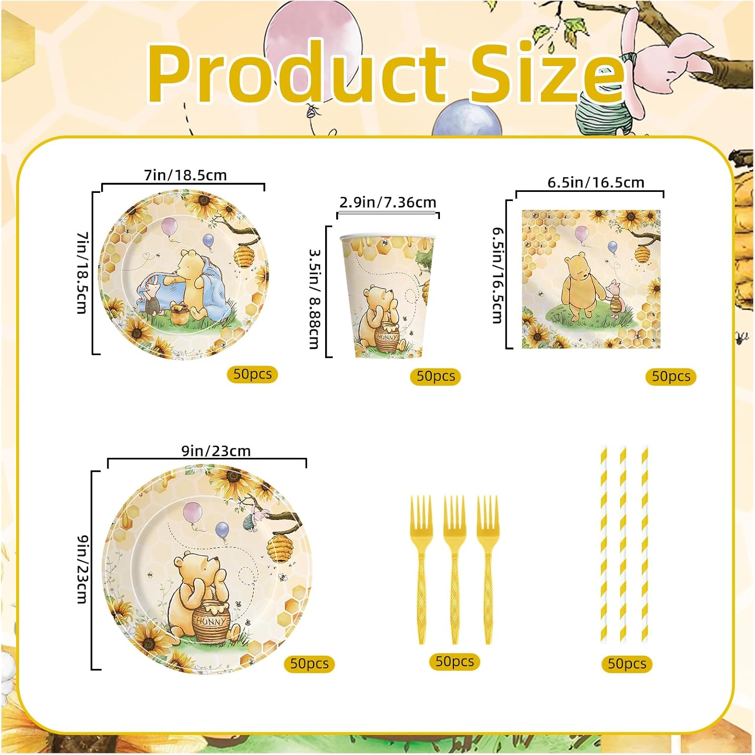 Aldernest 300 Pcs Bear Baby Shower Plates and Napkins Tableware Set, Yellow
