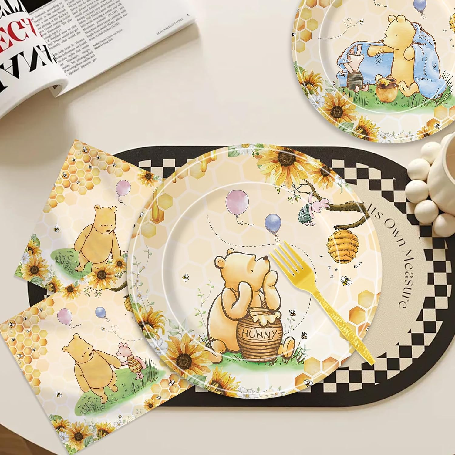 Aldernest 300 Pcs Bear Baby Shower Plates and Napkins Tableware Set, Yellow