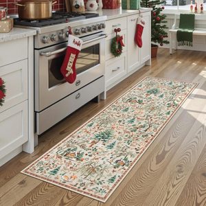 Aldernest Christmas Runner Rug 2x6, Beige, 12 Square Feet
