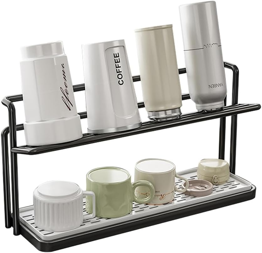 Aldernest 2-Tier Space-Saving Drain Rack with Removable Tray, Black
