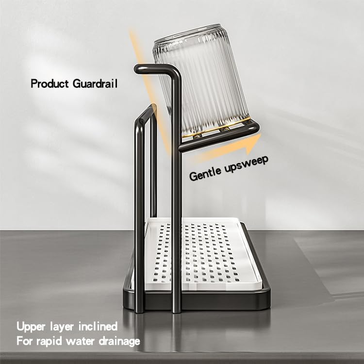 Aldernest 2-Tier Space-Saving Drain Rack with Removable Tray, Black